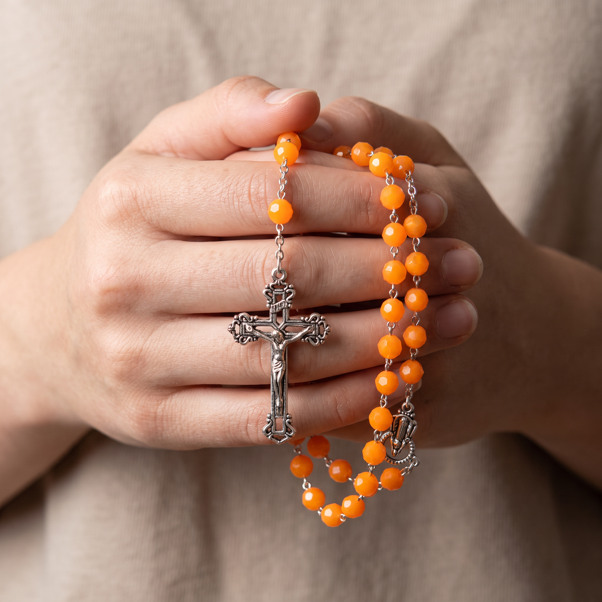 Handmade Faceted Traditional Catholic Rosary - Bright Orange