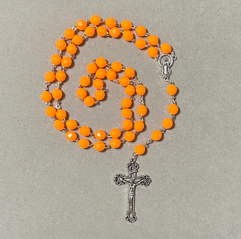 Handmade Faceted Traditional Catholic Rosary - Bright Orange