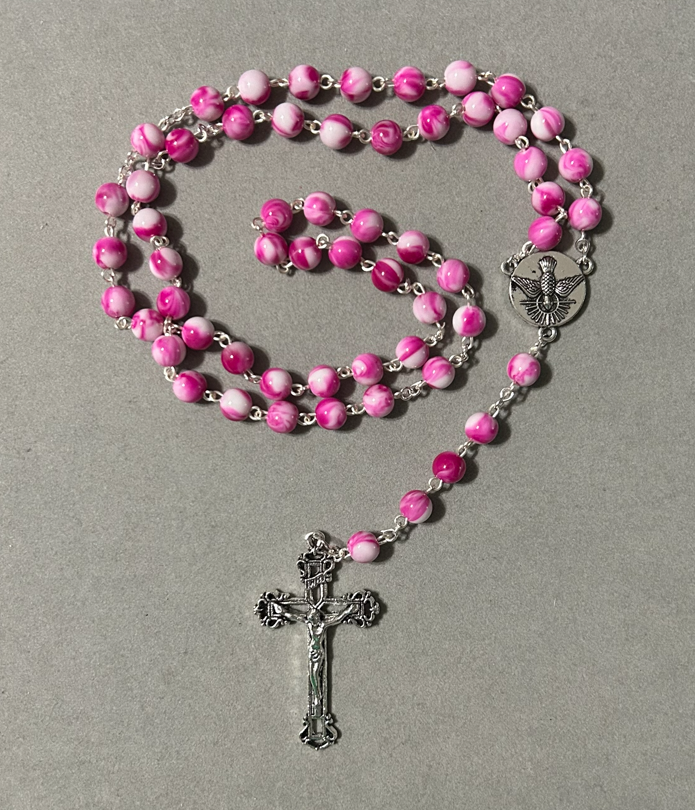 Handmade Marble Style Traditional Catholic Rosary - Pink Swirl