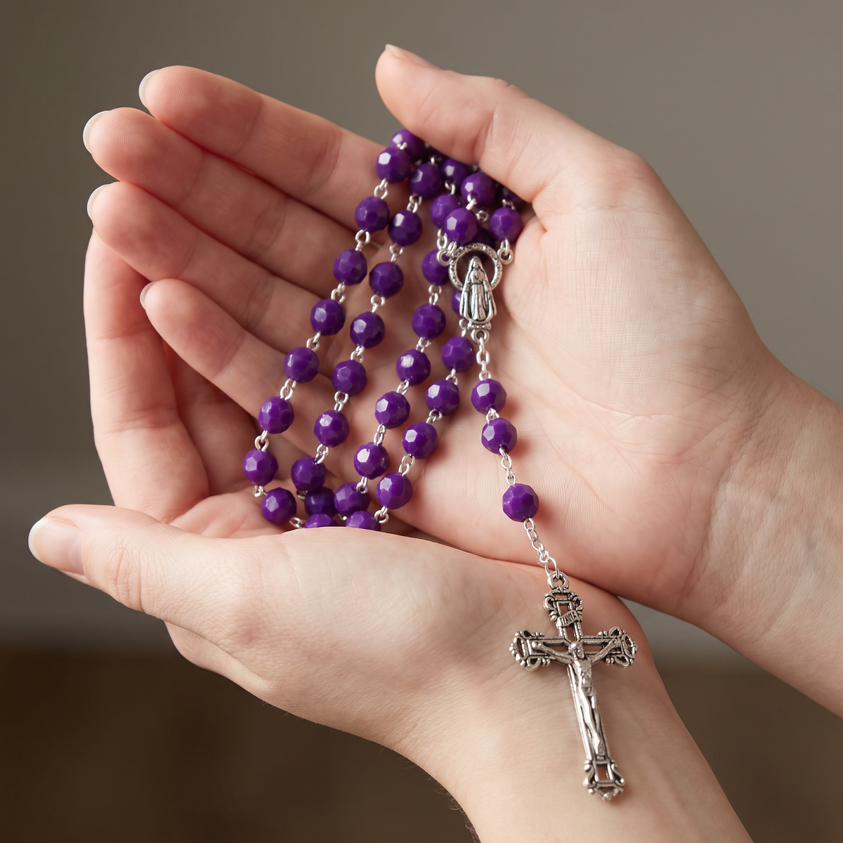 Handmade Faceted Traditional Catholic Rosary - Purple #1