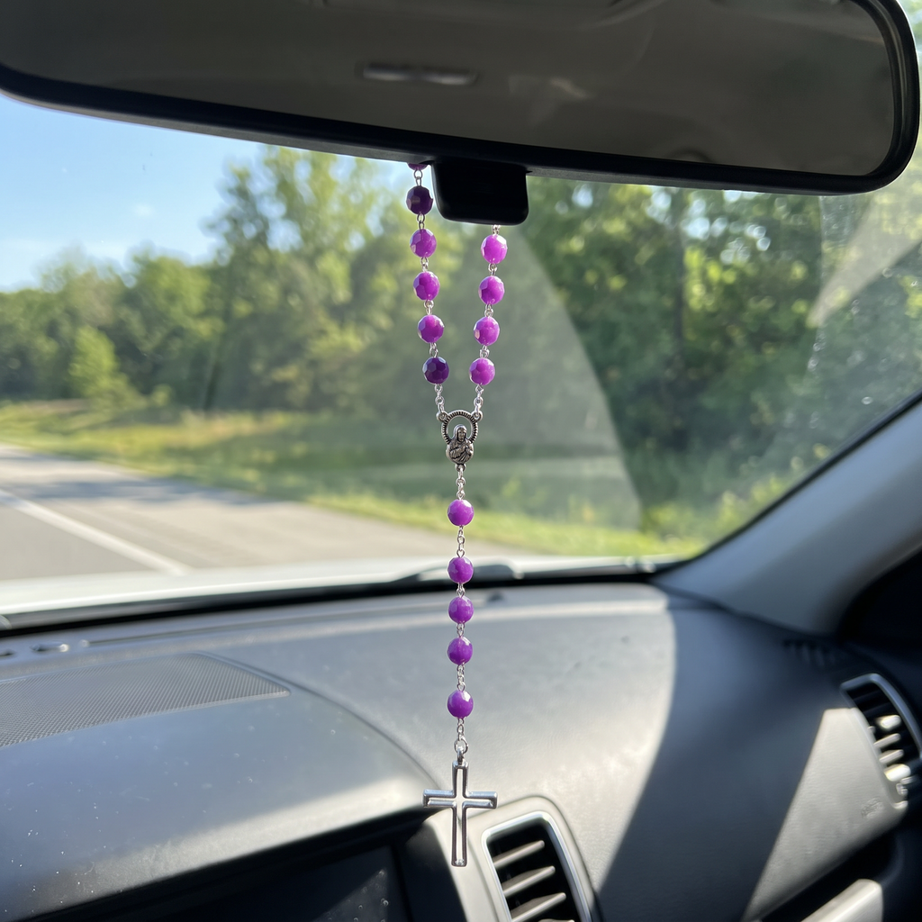 Handmade Faceted Catholic Rosary - Modern Design for Cars - Purple #1