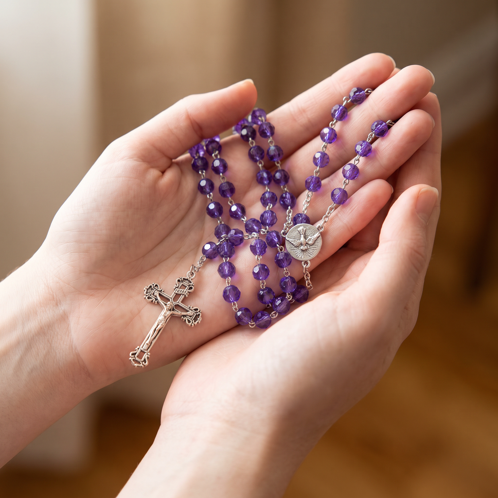 Handmade Faceted Traditional Catholic Rosary - Purple #2