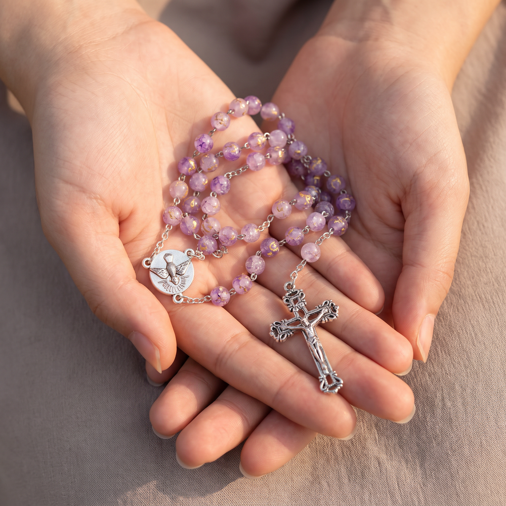 Handmade Glass Traditional Catholic Rosary - Purple/Gold