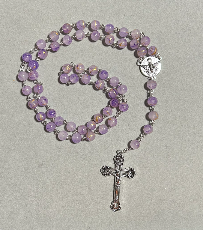 Handmade Glass Traditional Catholic Rosary - Purple/Gold