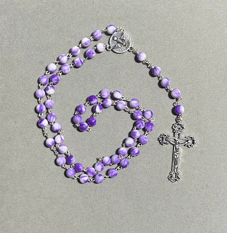 Handmade Marble Style Traditional Catholic Rosary - Purple Swirl