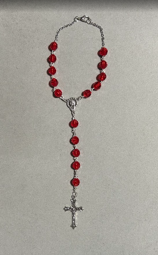 Handmade Faceted Catholic Rosary - Modern Design for Cars - Red #2