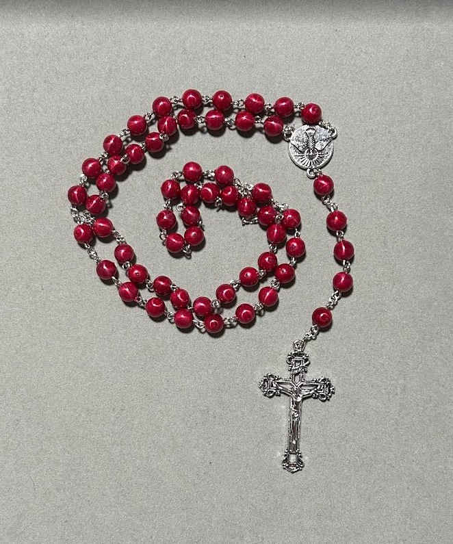 Handmade Pearl Style Traditional Catholic Rosary - Red