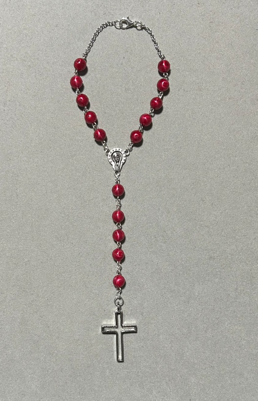 Handmade Pearl Style Catholic Rosary - Modern Design for Cars - Red