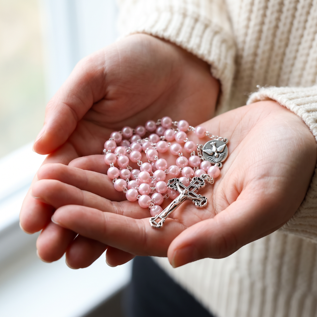Handmade Pearl Style Traditional Catholic Rosary - Rose