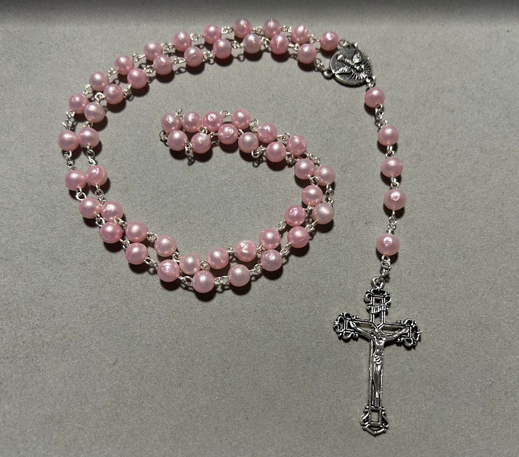 Handmade Pearl Style Traditional Catholic Rosary - Rose
