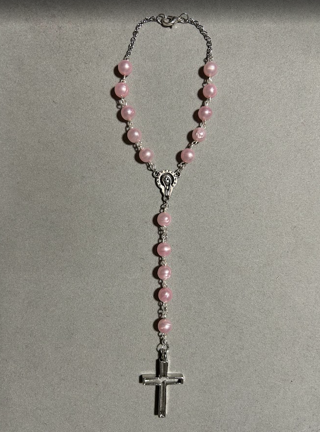 Handmade Pearl Style Catholic Rosary - Modern Design for Cars - Rose Pearl