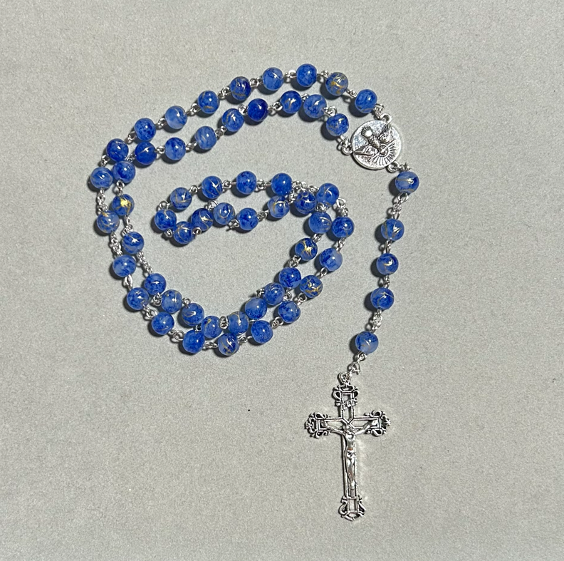 Handmade Glass Traditional Catholic Rosary - Royal Blue/Gold