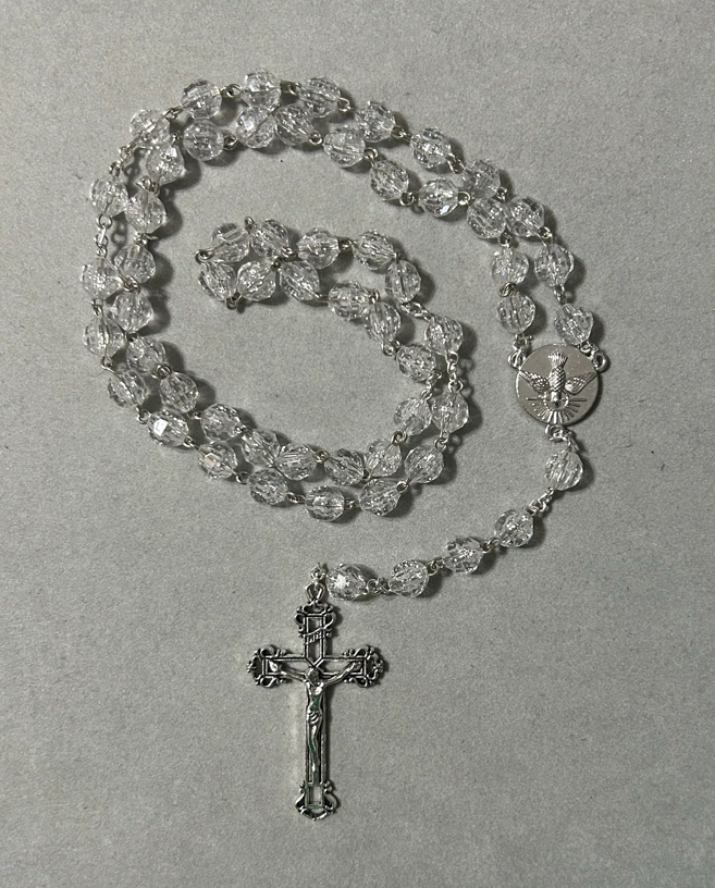 Handmade Faceted Traditional Catholic Rosary - Silver Sparkles