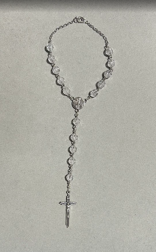 Handmade Faceted Catholic Rosary - Modern Design for Cars - Silver Sparkles