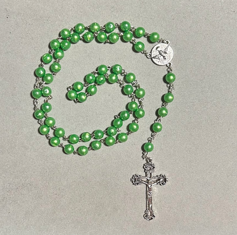 Handmade Pearl Style Traditional Catholic Rosary - Spring Green