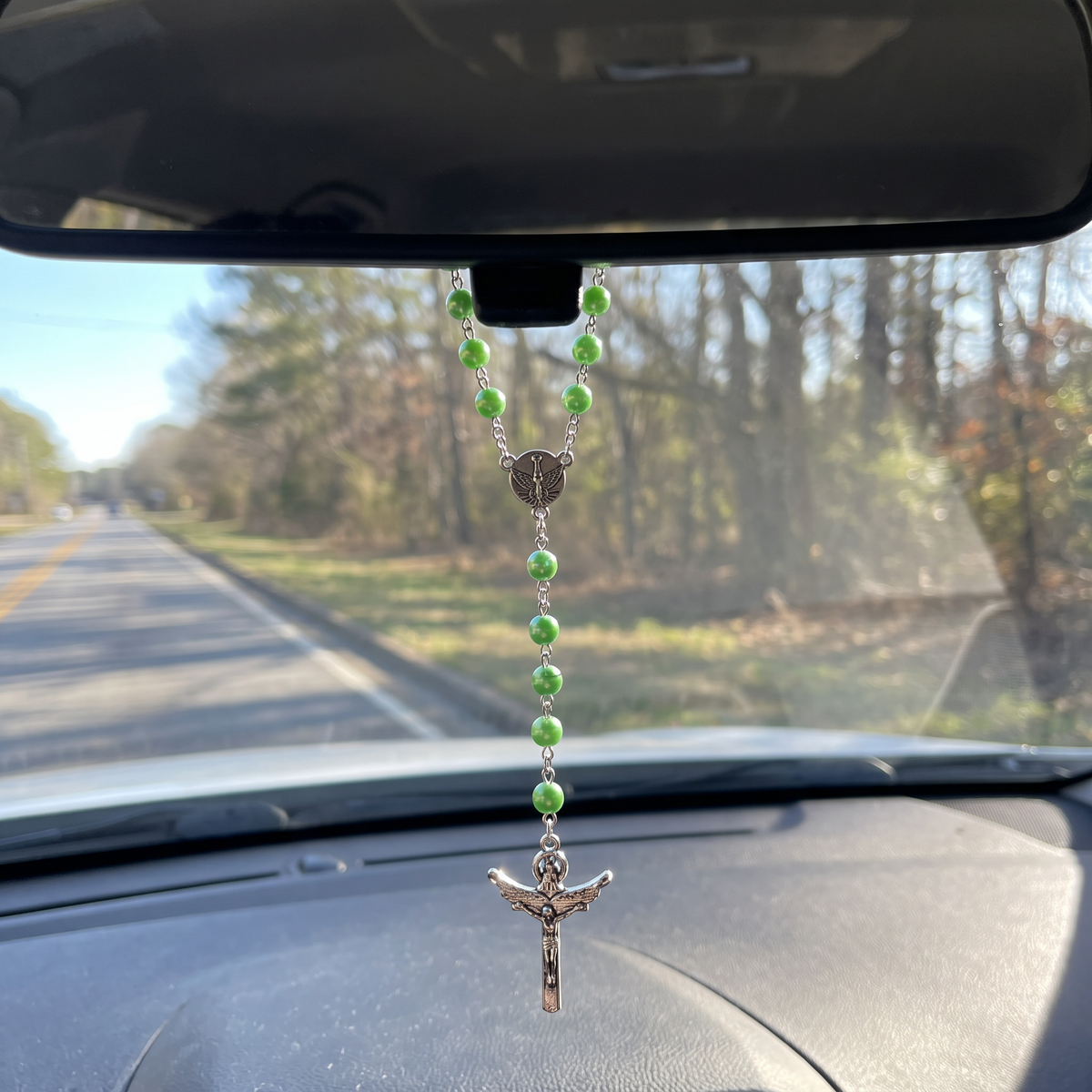 Handmade Pearl Style Catholic Rosary - Modern Design for Cars - Spring Green
