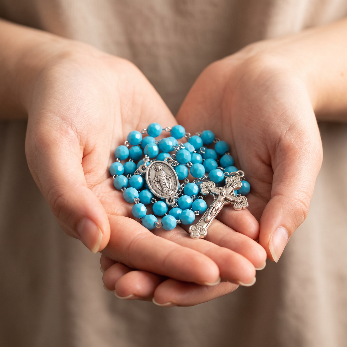 Handmade Faceted Traditional Catholic Rosary - Turquoise