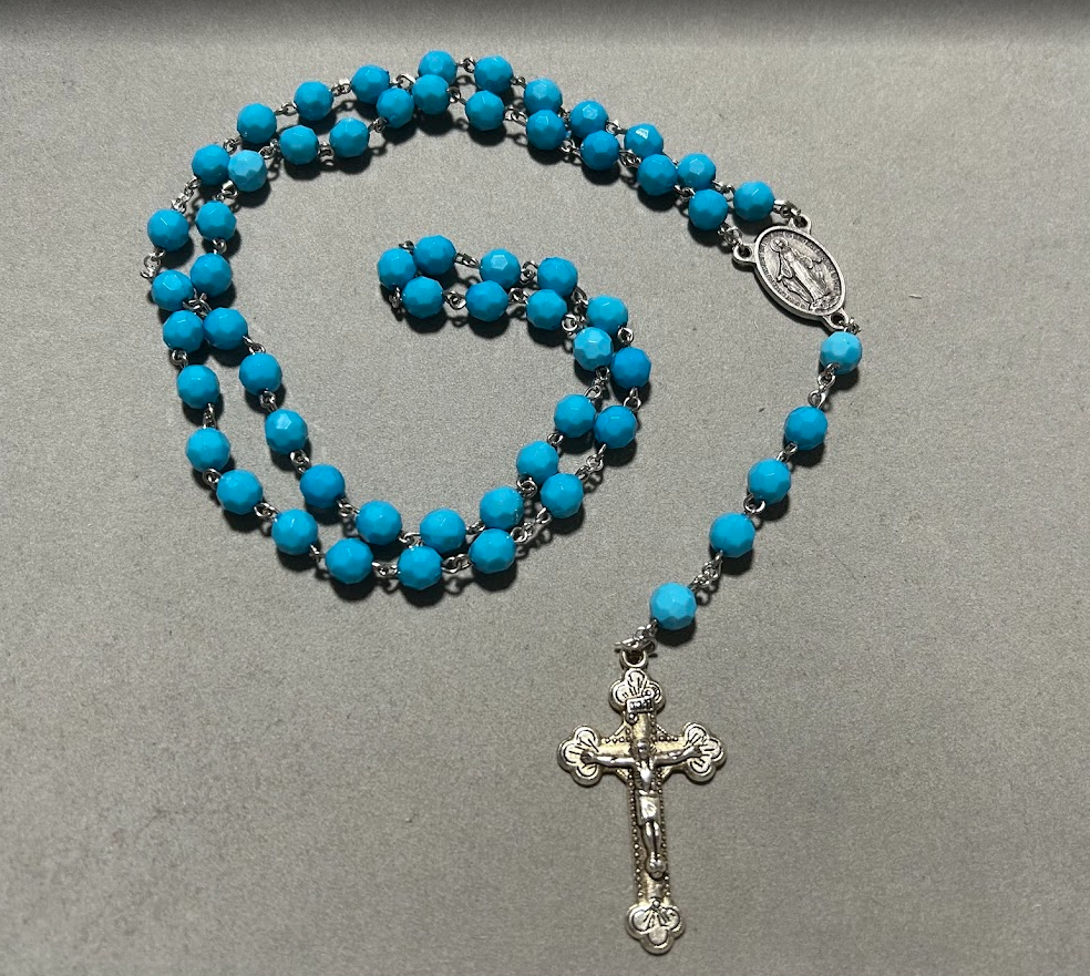 Handmade Faceted Traditional Catholic Rosary - Turquoise