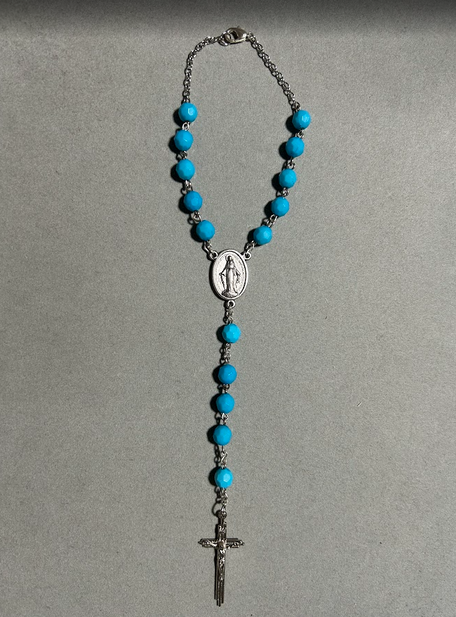 Handmade Faceted Catholic Rosary - Modern Design for Cars - Turquoise