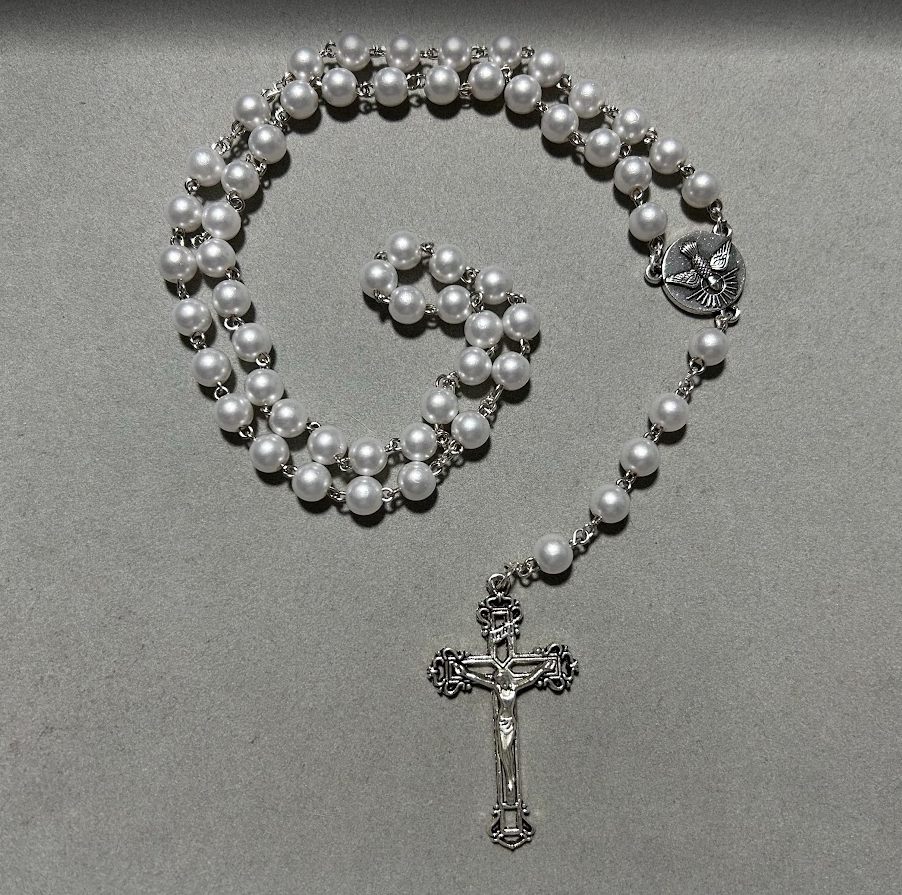 Handmade Pearl Style Traditional Catholic Rosary - White