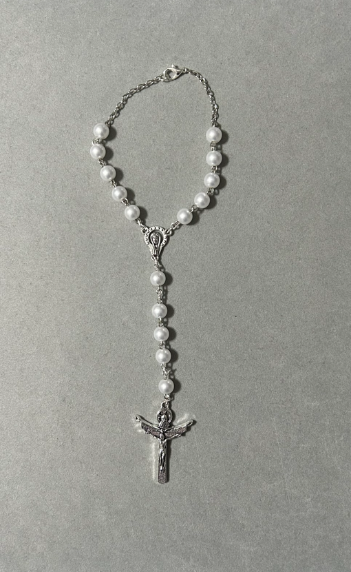 Handmade Pearl Style Catholic Rosary - Modern Design for Cars - White Pearl