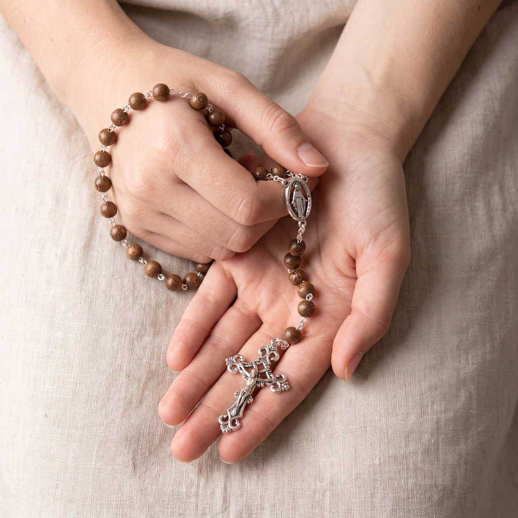 Handmade Wood Traditional Catholic Rosary - Wooden #1