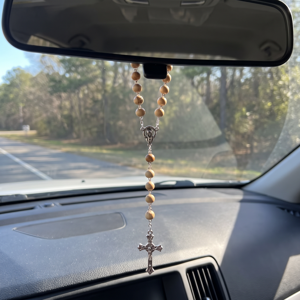Handmade Wood Catholic Rosary - Modern Design for Cars - Wooden #3