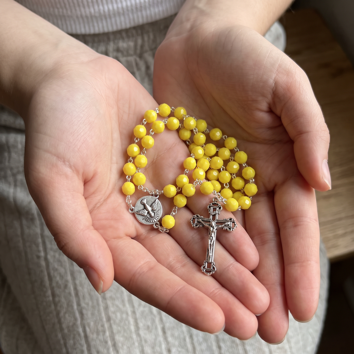 Handmade Faceted Traditional Catholic Rosary - Yellow #1