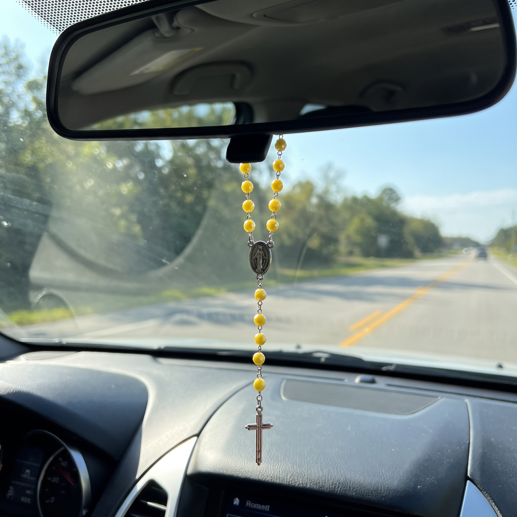 Handmade Faceted Catholic Rosary - Modern Design for Cars - Yellow #1