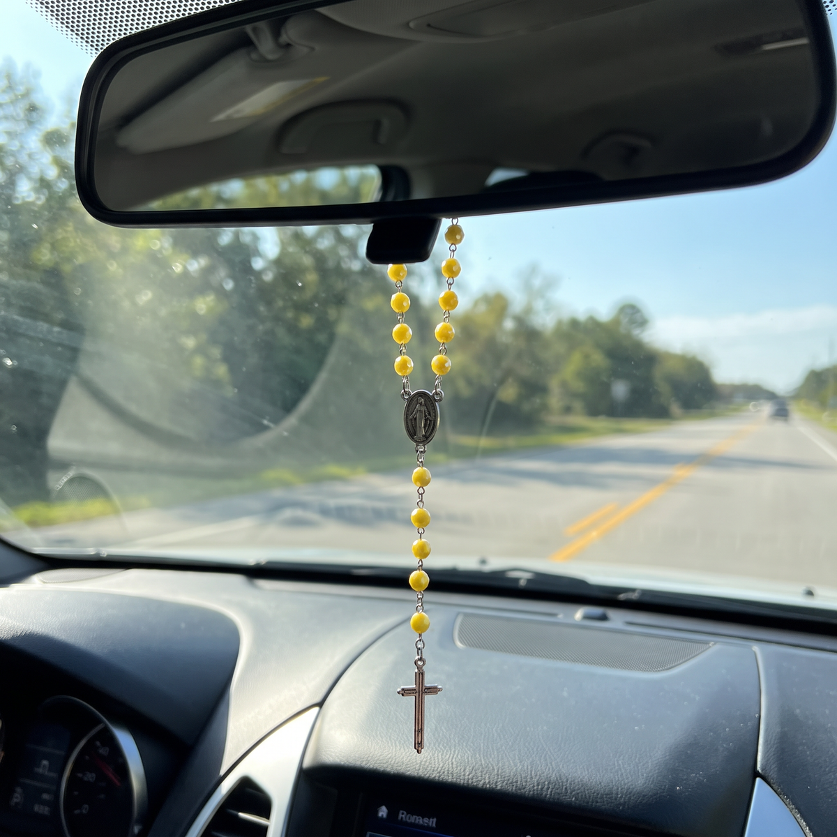 Handmade Faceted Catholic Rosary - Modern Design for Cars - Yellow #1
