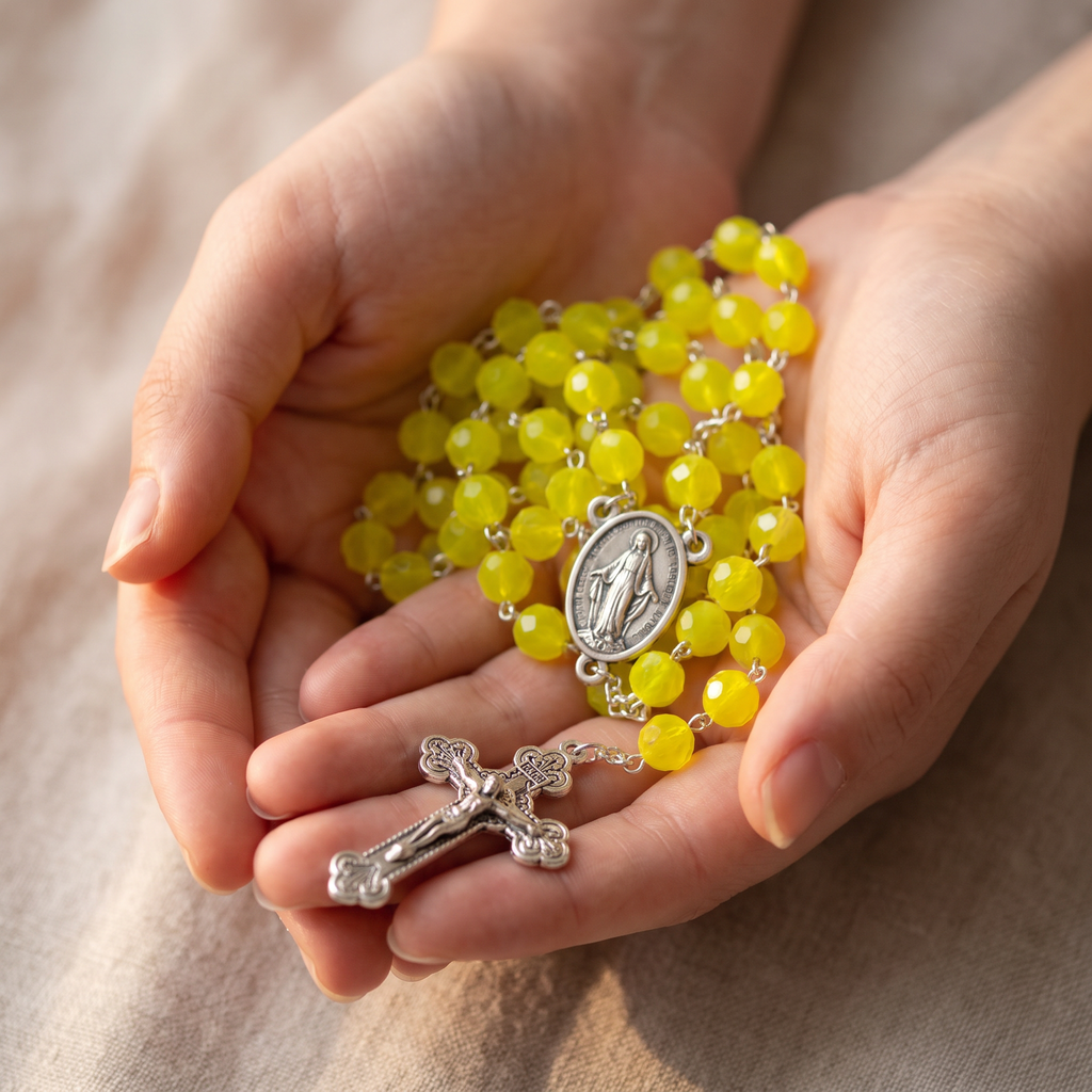 Handmade Faceted Traditional Catholic Rosary - Yellow #2