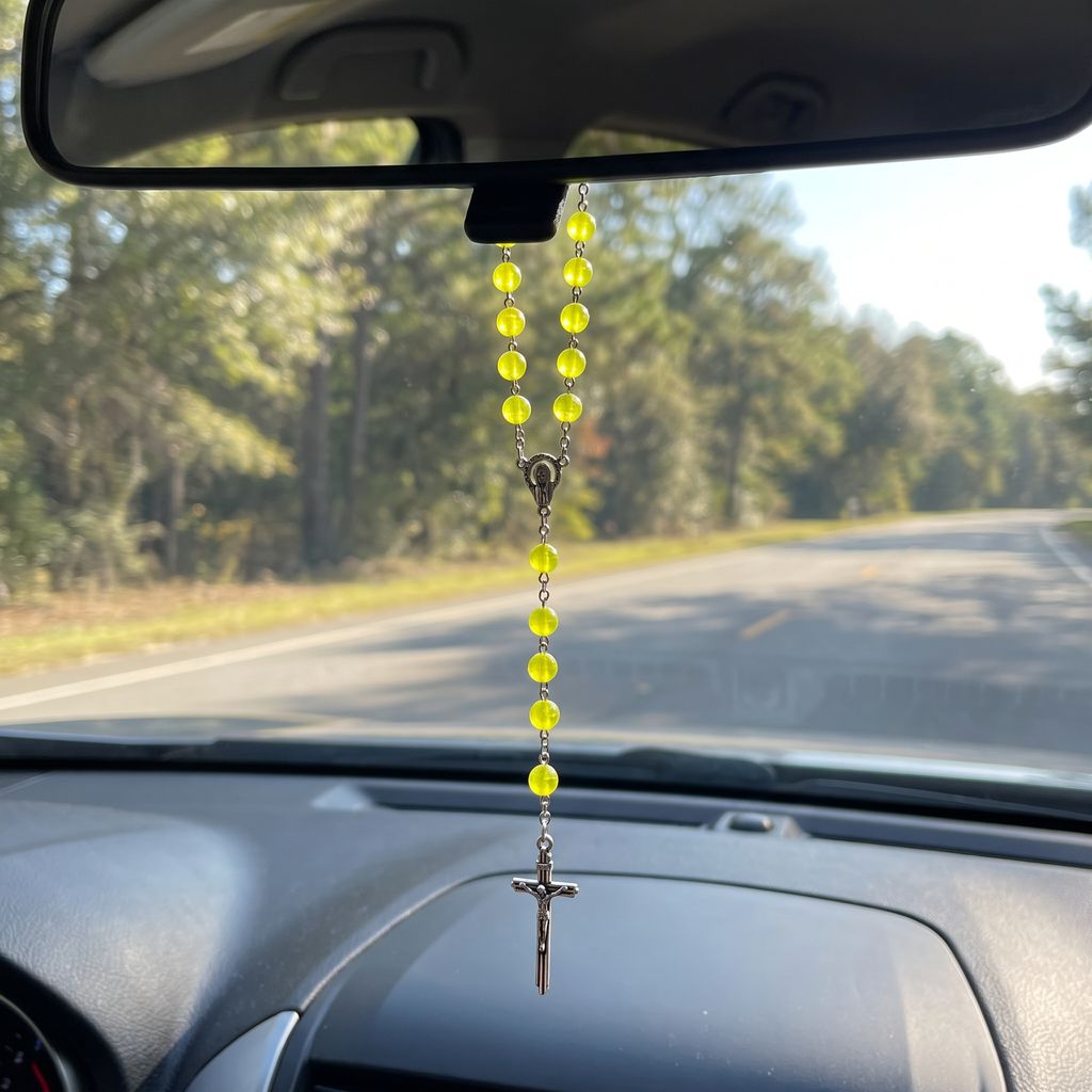 Handmade Faceted Catholic Rosary - Modern Design for Cars - Yellow #2
